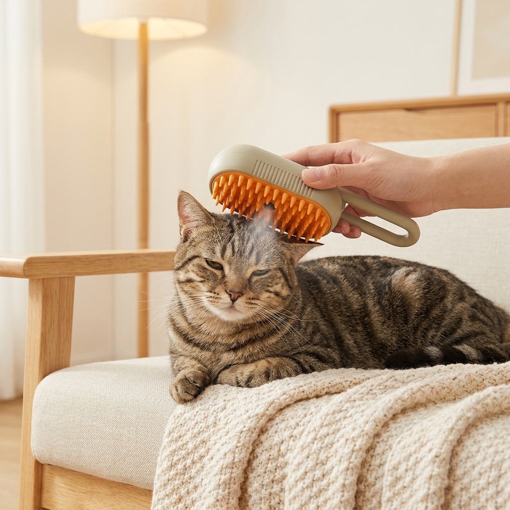 Chat détendu pendant le brossage avec la Brosse Nuage