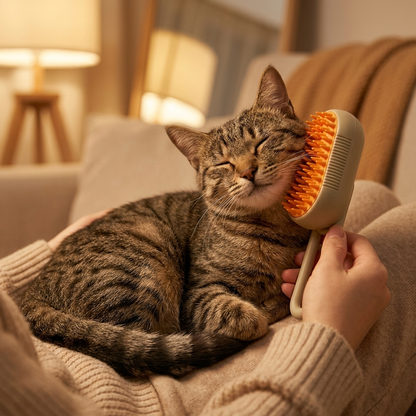 Chat brossé avec la Brosse Nuage à la maison