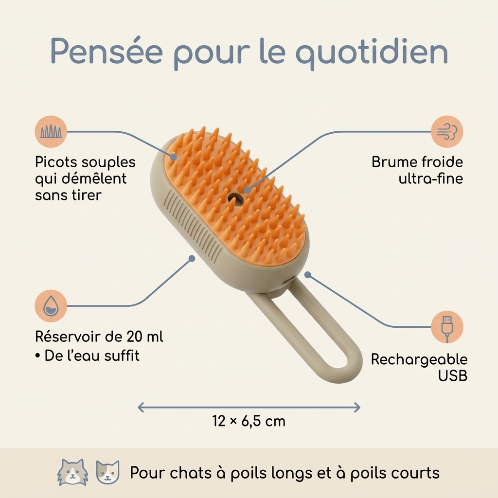 Dimensions de la Brosse Nuage, environ 12 × 6,5 cm